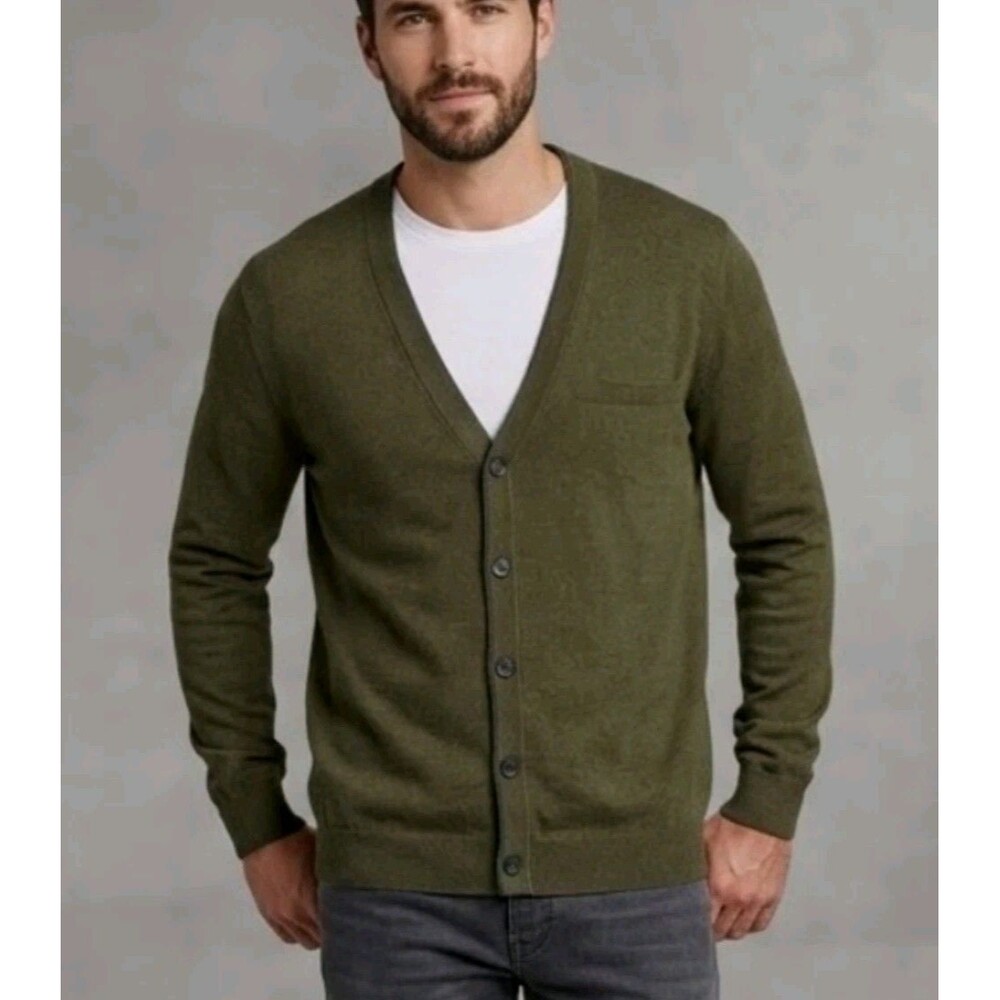 NWT DKNY Jeans Size M Cardigan Sweater Olive Army Green 100% Cotton Buttons $70